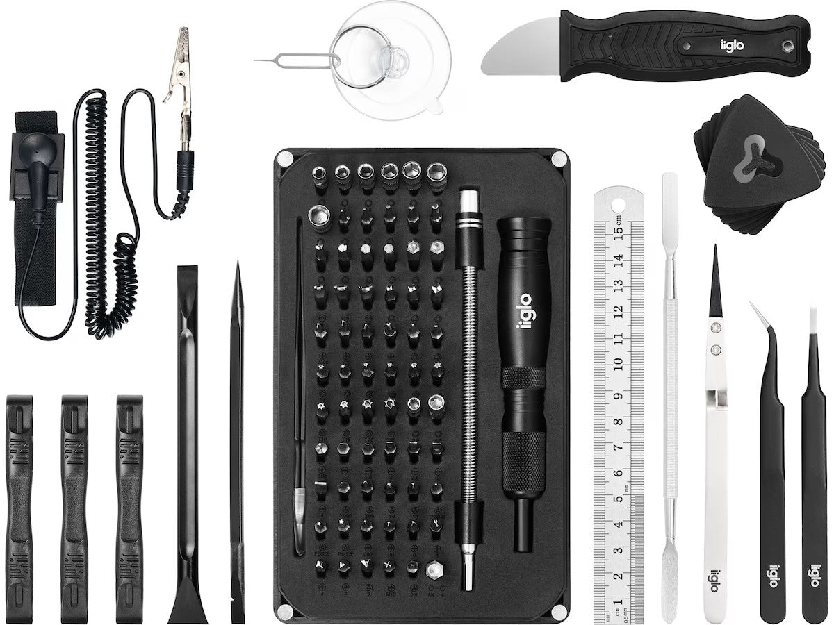 iiglo toolkit 90 deler 69 bits, verktøysett, for reparasjon av mobil, tablet, pc, droner, elektronikk