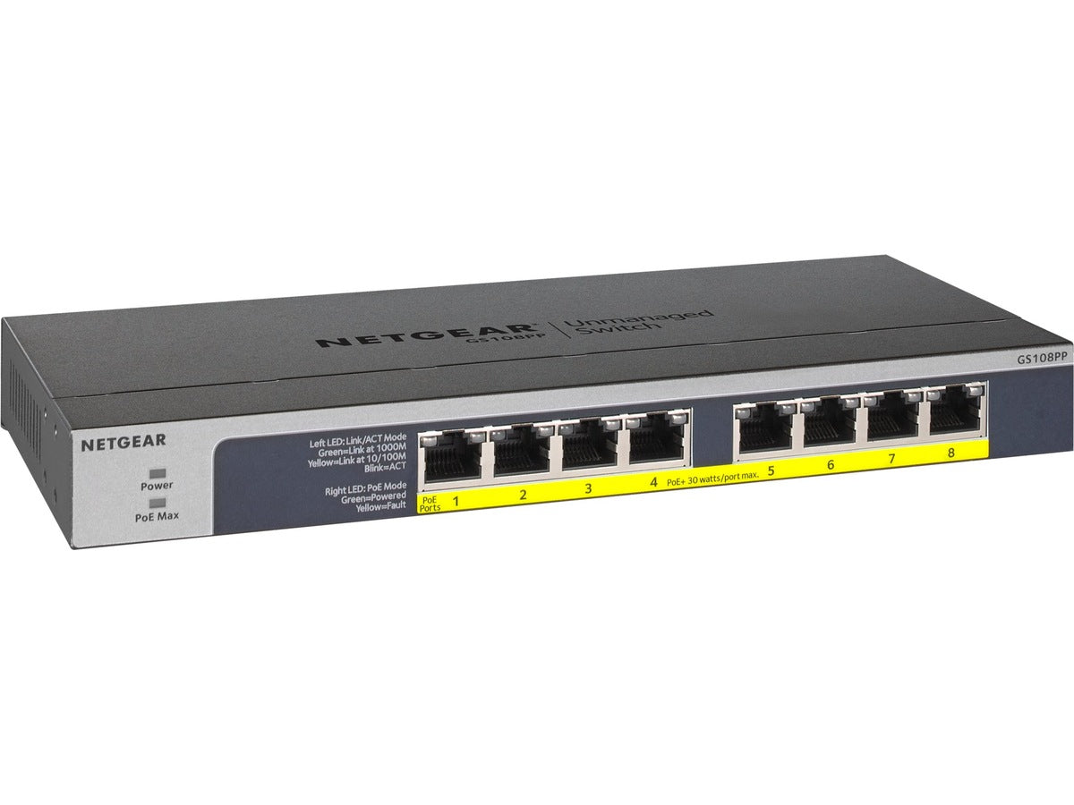 Netgear GS108LP 8-Port Gbit PoE/PoE+ Switch 8-Port Gigabit Ethernet PoE+ Unmanaged Switch