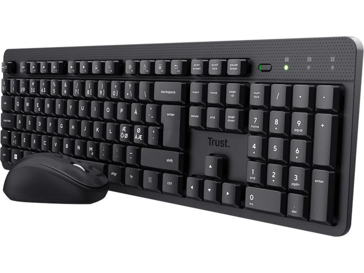 Trust TKM-360 trådløs mus og tastatur nordisk (sort) USB, nordisk, stille taster, vannavstøtende, full størrelse, low profile taster