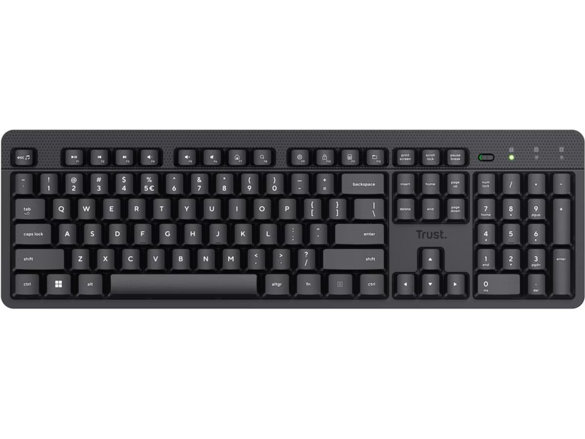 Trust ODY II trådløst tastatur nordisk (sort) USB, stille taster, vannavstøtende, full størrelse, low profile taster