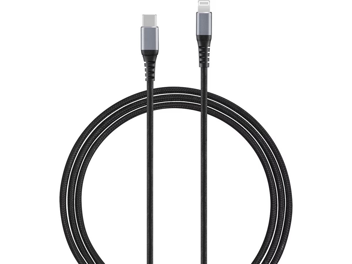 Andersson Flettet USB-C til Lightning kabel 3m (sort) Flettet tekstilkabel, sort/grå, støtter rask lading 3A, MFi-sertifisert