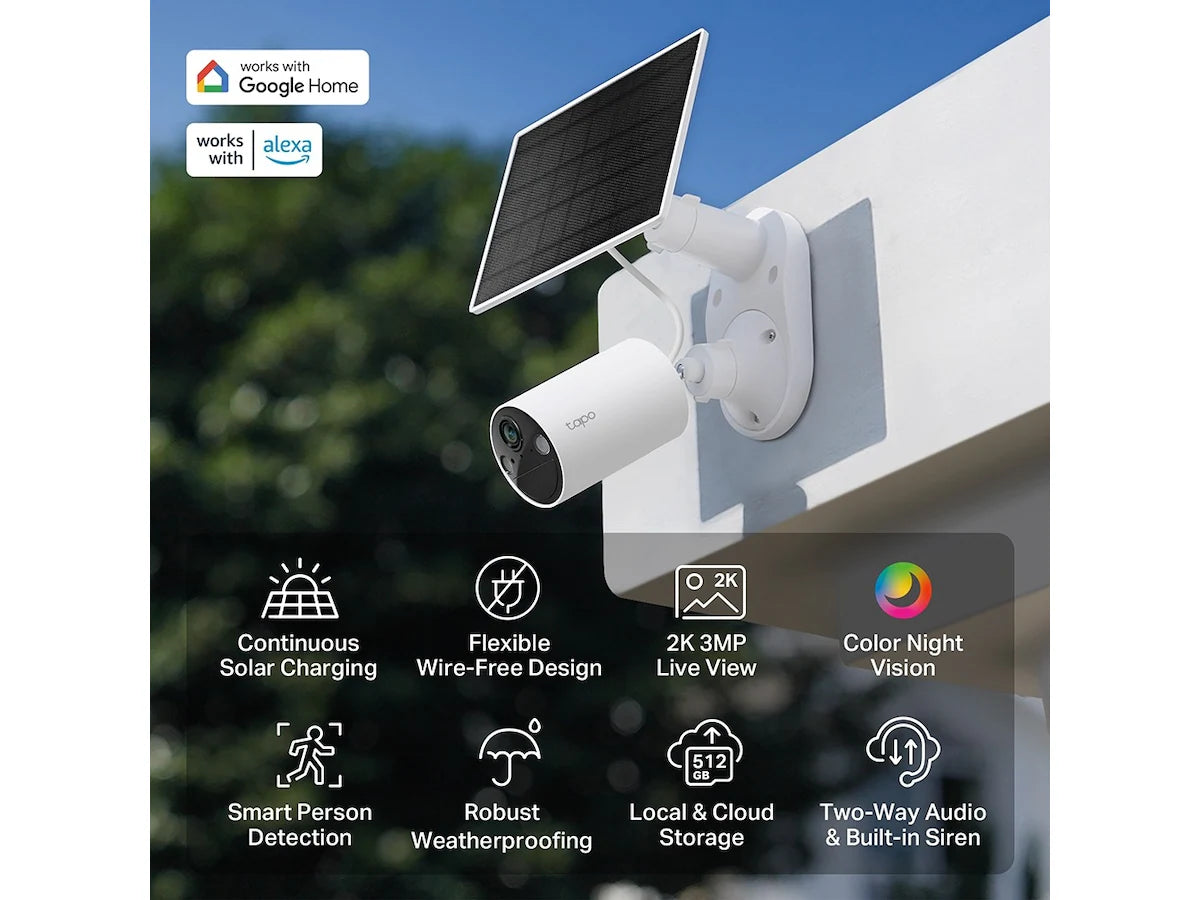 TP-Link Tapo C410 KIT soldrevet overvåkningskamera 2K, solcelledrevet, nattmodus, IP65, WiFI