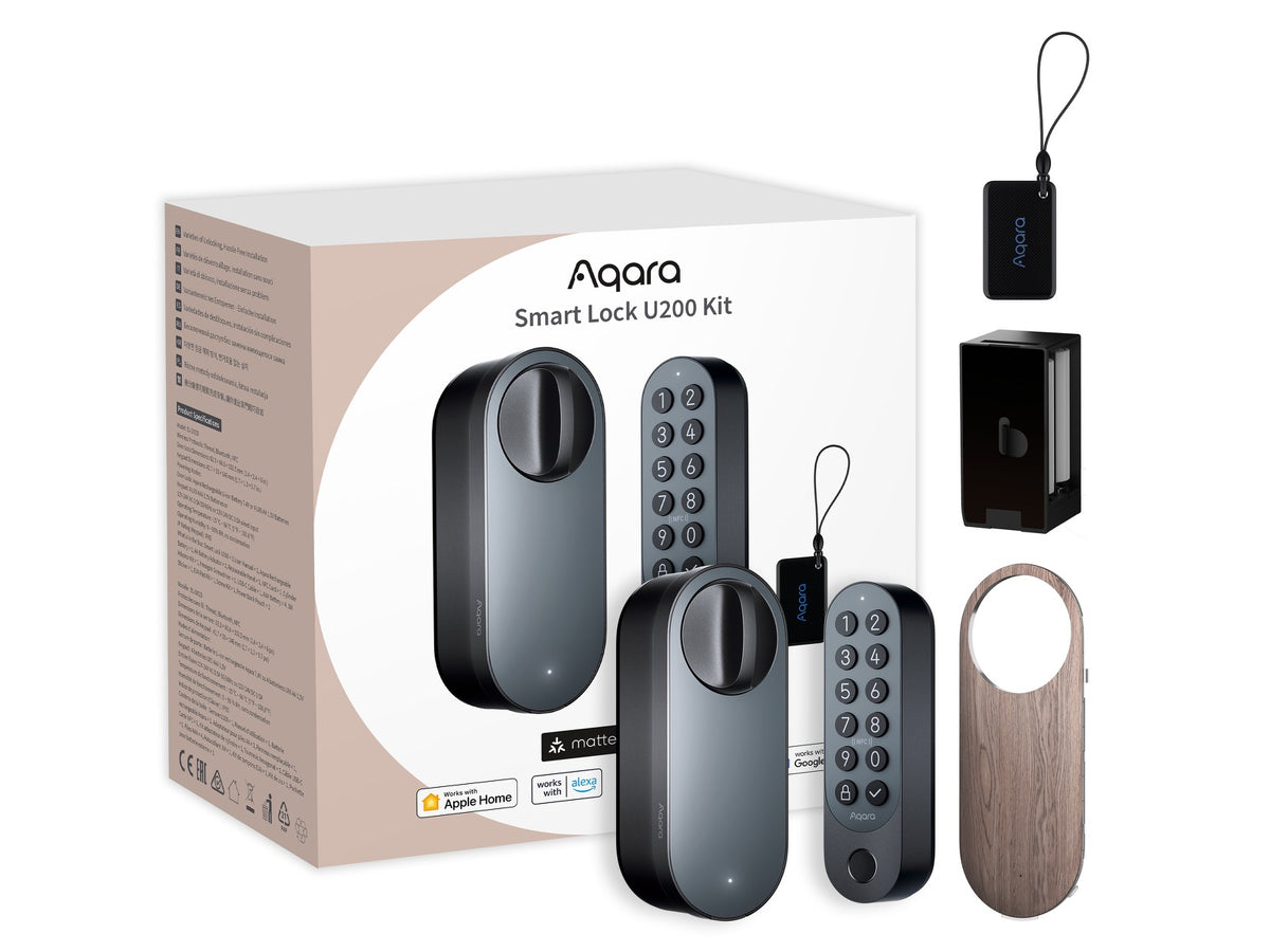 Aqara Smart Lock U200 Sett (sort) Smartlås, Autolock, midlertidige passord, NFC, Apple home, IPX5
