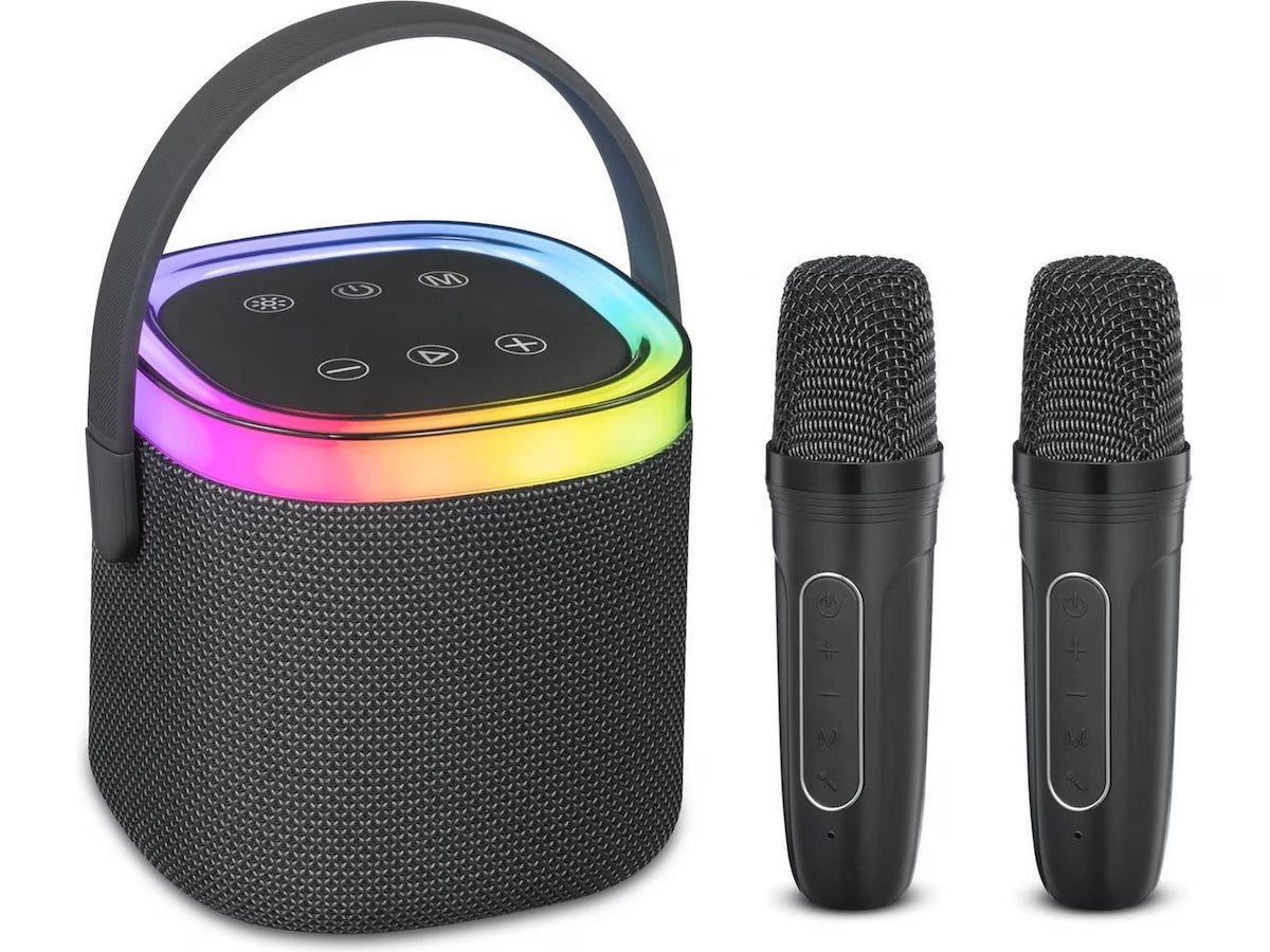 Andersson KEM-D3000 Bærbar karaokehøyttaler med 2 mikrofoner Opptil 5,5 timers batteritid, RGB, 5 stemmeeffekter
