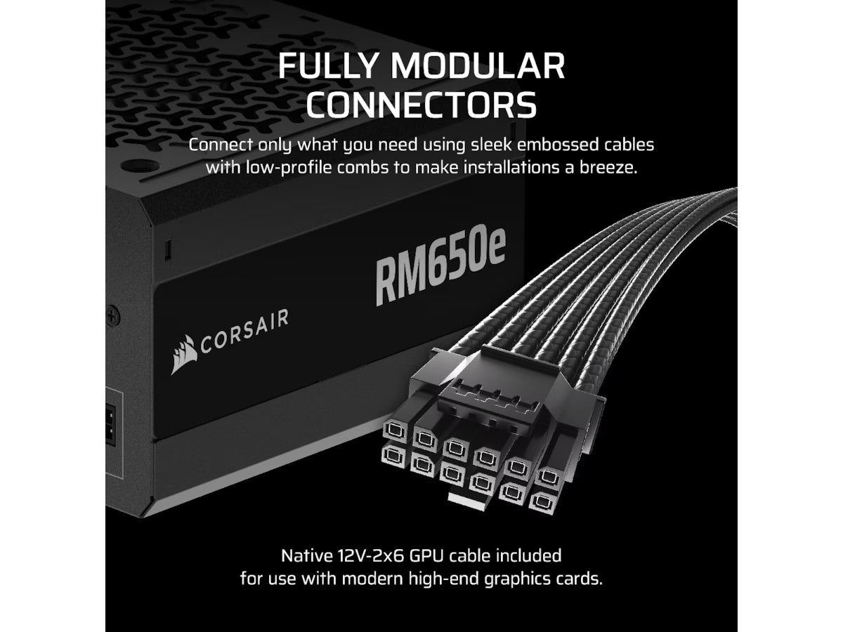 Corsair RMe Series RM650e PSU (sort) ATX 3.1, PCIe 5.1, Cybenetics Gold, Fully Modular