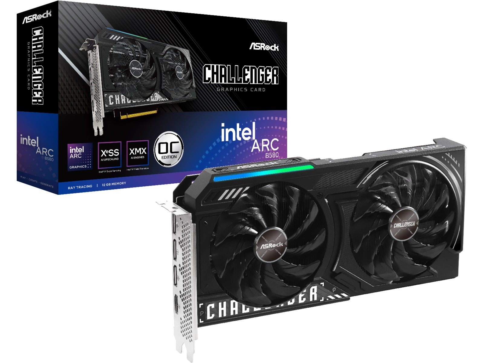 ASRock Intel Arc B580 Challenger OC Skjermkort, PCI Express 4.0, 12GB GDDR6
