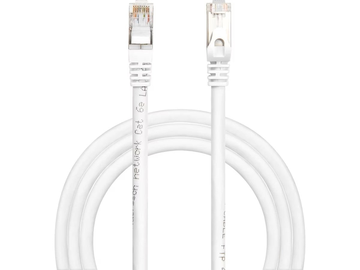 Nettverkskabel CAT6e 10m (hvit) RJ45 male x 2, FTP, 1Gb/s, skjermet, støpte kontakter
