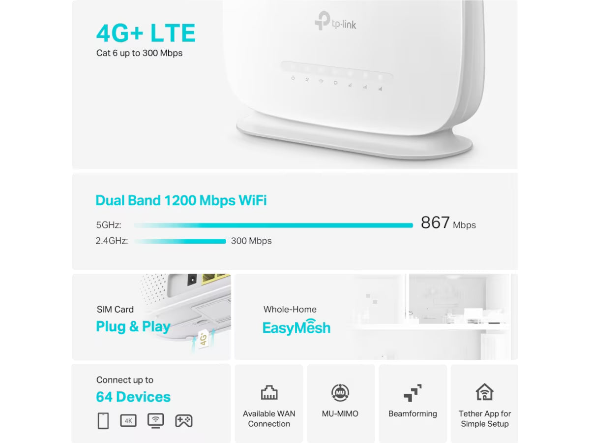 TP-Link Archer MR505 4G router AC1200, dual-band, 4G/LTE, MU-MIMO