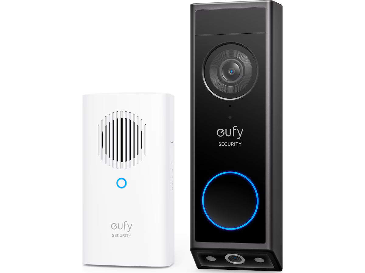 Eufy E340 videoringeklokke med Edge HomeBase Mini 2K FHD, dobbelt kamera, toveis lyd, trådløs, batteri