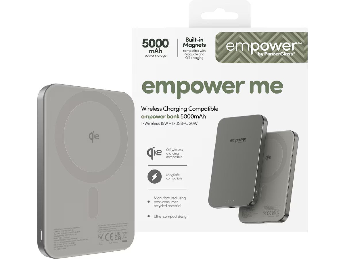 PanzerGlass empower Powerbank 5000mAh (titanium) 5000mAh, Qi2- og MagSafe-kompatibel