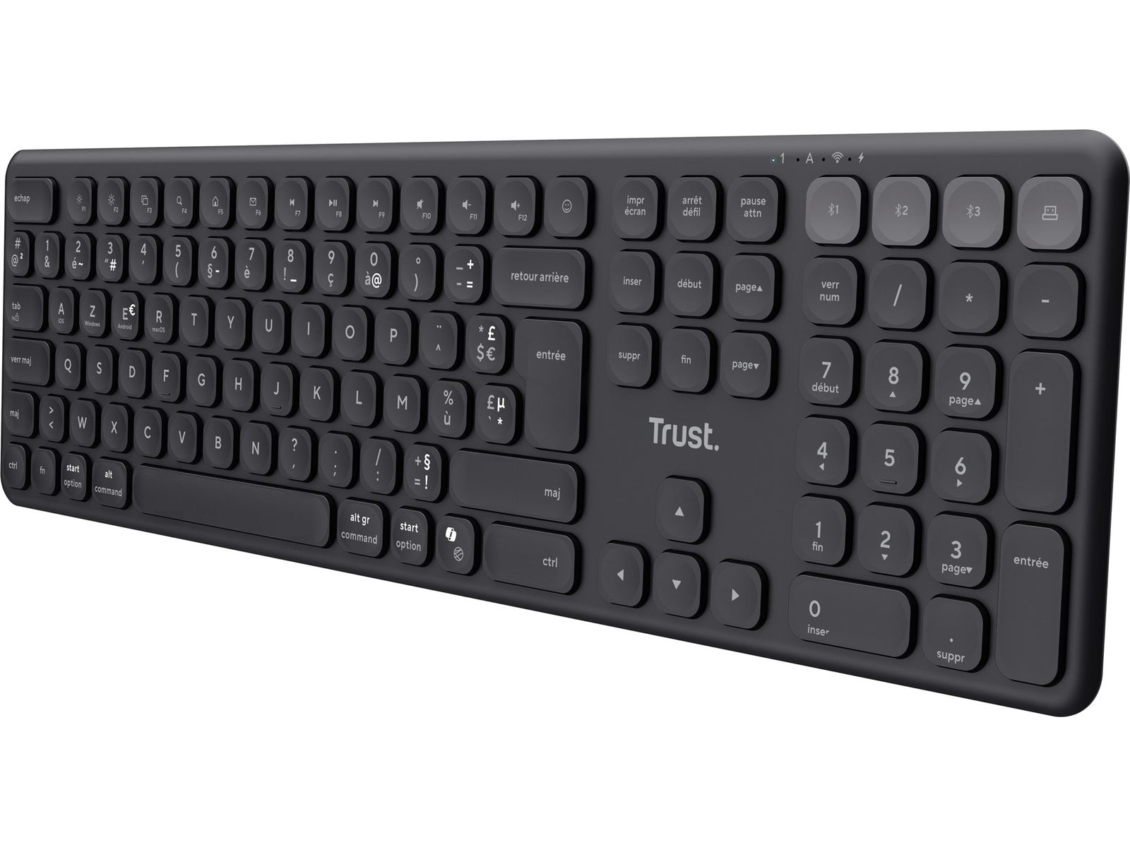 Trust Vaiya Multi-device trådløst tastatur Slank multi-enhet, trådløs, Bluetooth, USB, bytt enkelt mellom 3 enheter