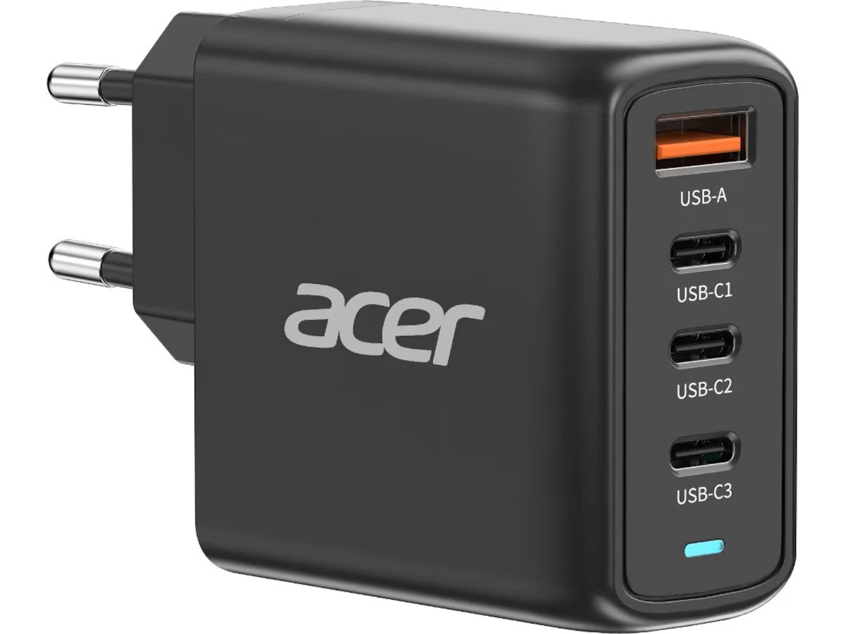 Acer 100W GaN 4-port Vegglader (sort) Kompakt 100W GaN-lader med fire porter for rask lading av laptop, nettbrett og mobil samtidig