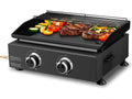 Austin and Barbeque AABQ Plancha 2 Burner Bordgrill Profesjonell dobbelbrenner plancha med 5 kW effekt for grilling i restaurantkvalitet ute.
