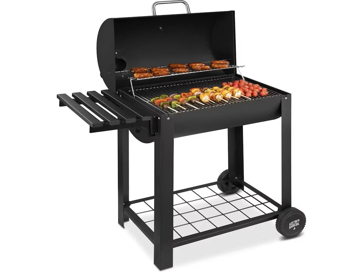 Austin and Barbeque AABQ Classic Barrel Charcoal grill Tønnegrill med termometer, justerbare ventiler og 40x60 cm grillflate