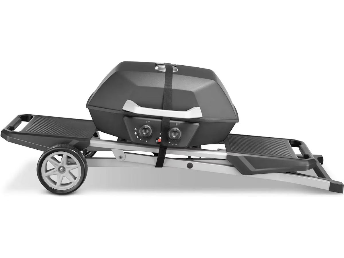 Bærbar gassgrill 2 brennere 4,5 kW Bærbar gassgrill med dobbelbrenner, sammenleggbart design og hjul
