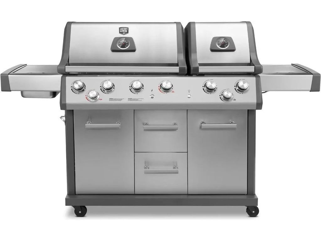 Austin and Barbeque AABQ Pro 6+2B gassgrill Premium gassgrill med 6+2 brennere, rotisserie, LED-belyste brytere