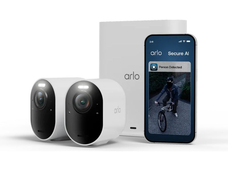 Arlo Ultra 3 4K overvåkningskamera 2-pakning Trådløst med batteri, 4K, AI-deteksjon, 12x zoom, 180° synsfelt