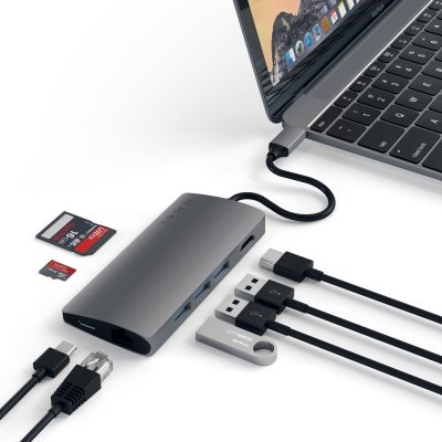 Satechi USB-C flerportsadapter 4K Gigabit Ethernet V2 – Romgrå