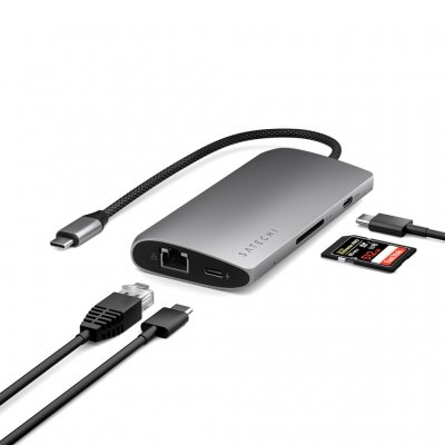 Satechi USB-C flerportsadapter 8K med Ethernet V3 – Romgrå