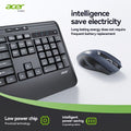 Acer 2.4GHz Trådløst Tastatur og Mus Sett, 10m Rekkevidde med En Mottaker - Full Størrelse 112 Knapper, Numerisk Pad & 1600 DPI