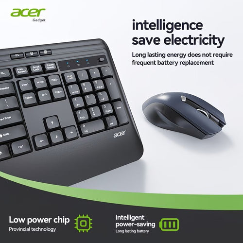 Acer 2.4GHz Trådløst Tastatur og Mus Sett, 10m Rekkevidde med En Mottaker - Full Størrelse 112 Knapper, Numerisk Pad & 1600 DPI