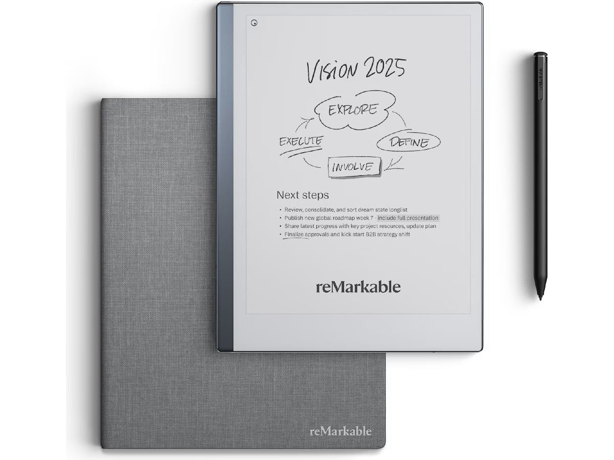 reMarkable 2 10,3" 8GB inkl. Marker Plus og Book Folio (grå polymervev) Papirnettbrett, 10,3" monokrom Canvas display (1872x140