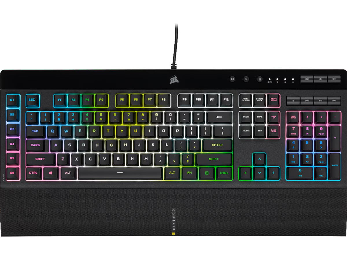 Corsair K55 RGB PRO Gamingtastatur (sort) USB 3.0, fem soner RGB, Sort, IP42,Corsair iCUE, Rubberdome
