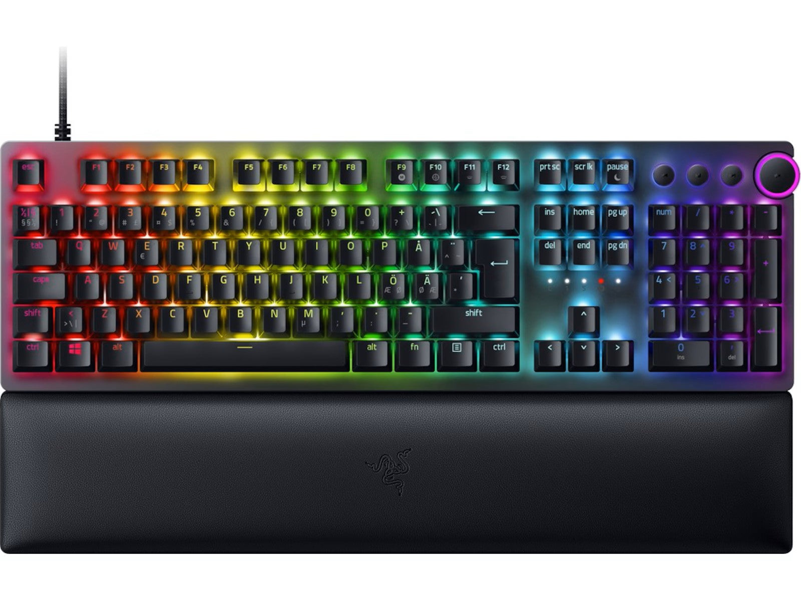 Razer Huntsman V2 (sort) USB, nordisk layout, lilla switcher, RGB, plush håndleddstøtte