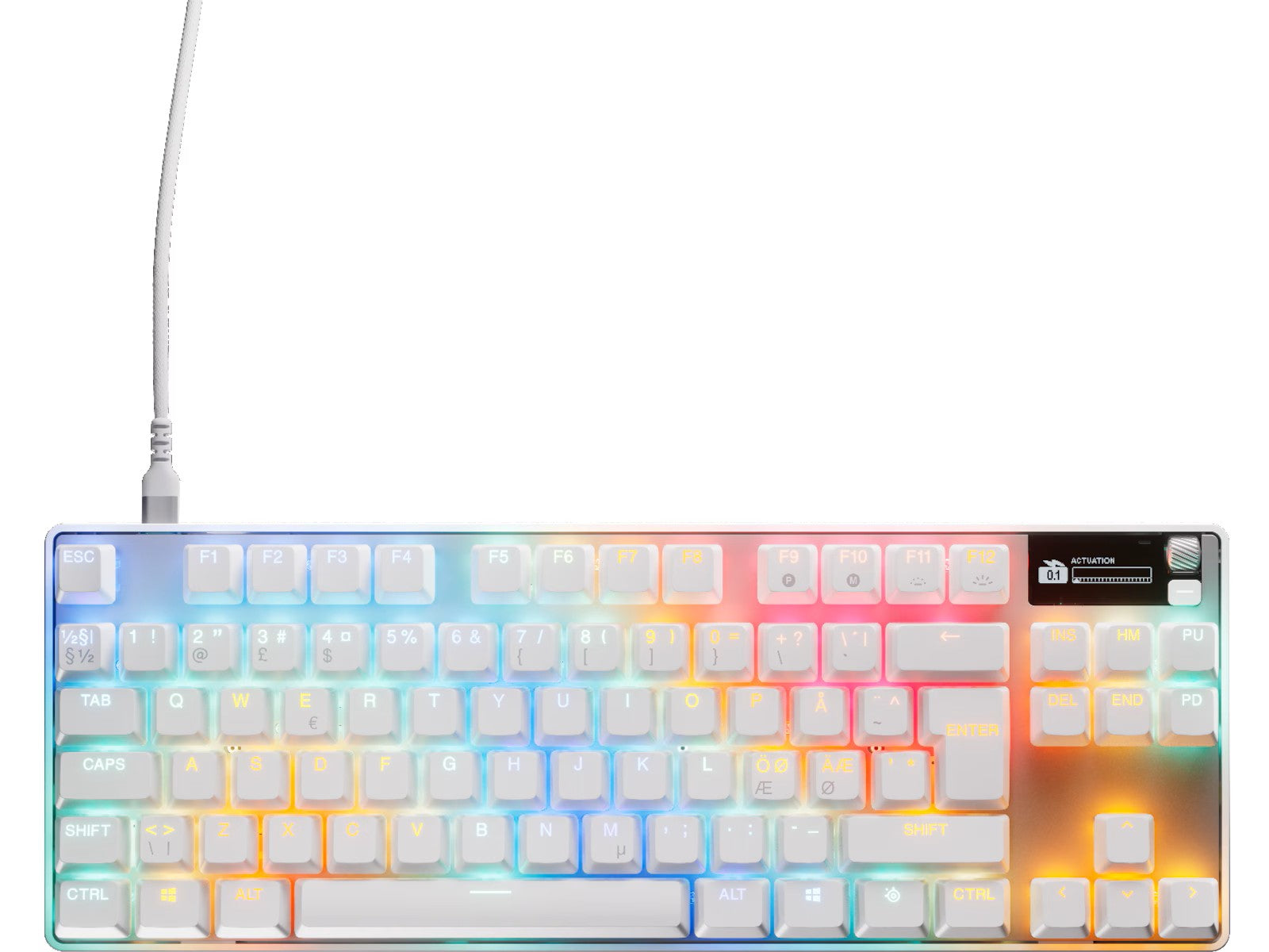 SteelSeries Apex Pro TKL Gen 3 gamingtastatur (hvit) USB-C, OmniPoint 3.0 switches, OLED Smart Display, RGB, magnetisk håndledd