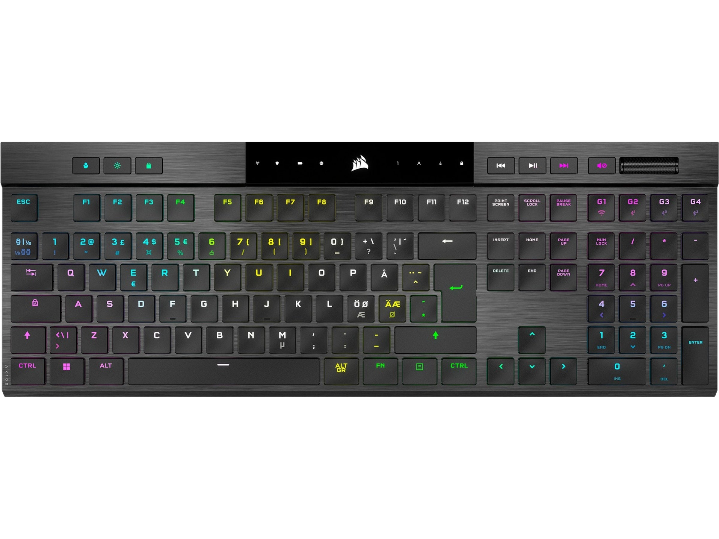 Corsair K100 Trådløst Gamingtastatur RGB (sort) Ultra-tynn, nordisk-layout, mekanisk, Cherry MX Ultra Low Profile Tactile