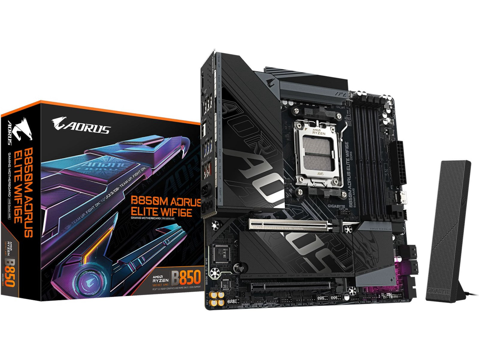 Gigabyte B850M AORUS ELITE WIFI6E Hovedkort AM5, Micro ATX, DDR5, 1x PCIe 5.0, 2x M.2