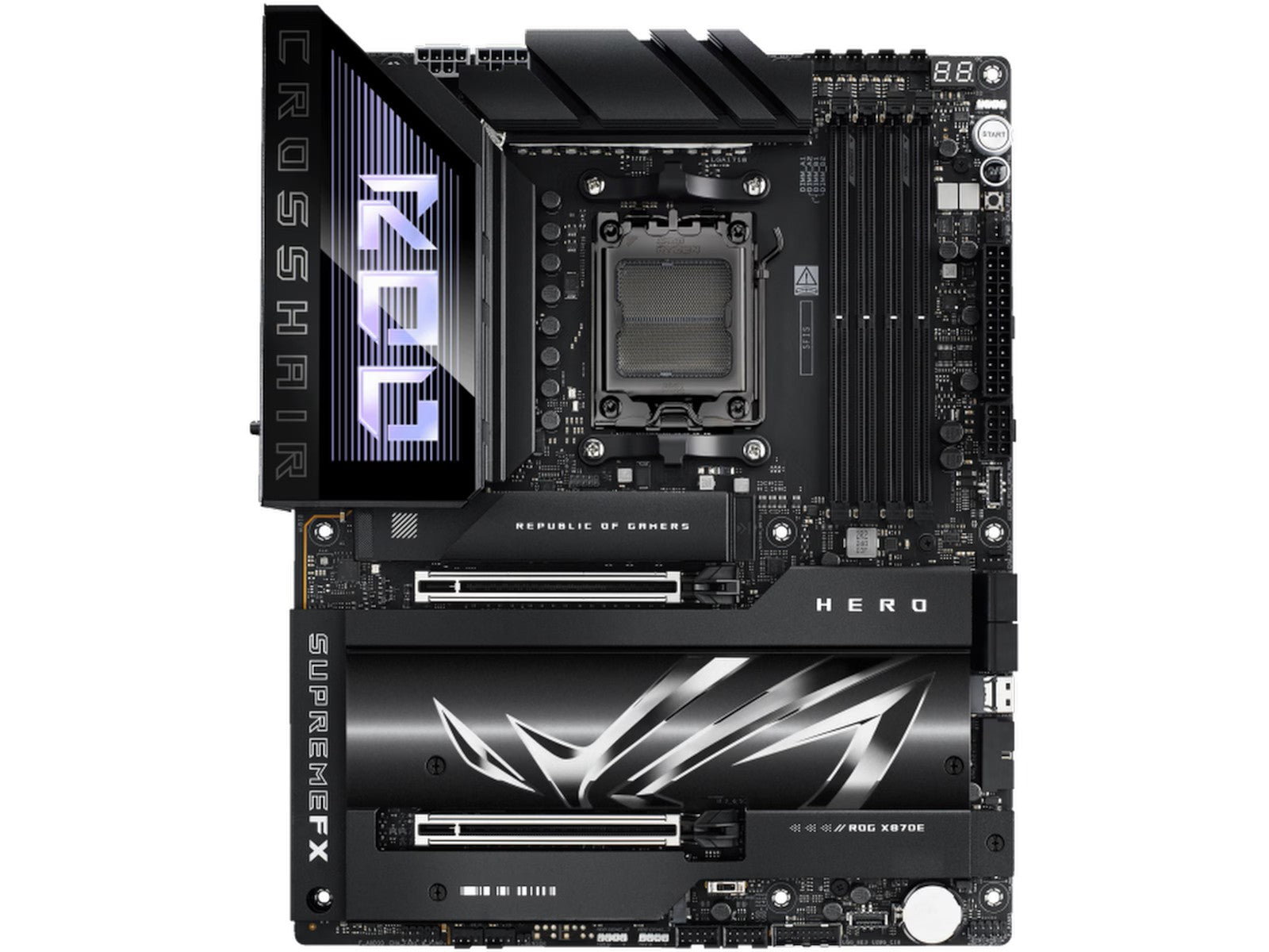 ASUS ROG Crosshair X870E Hero Hovedkort Socket-AM5, ATX, DDR5, 2xUSB4, 2xPCie 5.0,Wi-Fi7, 2,5G+5G LAN