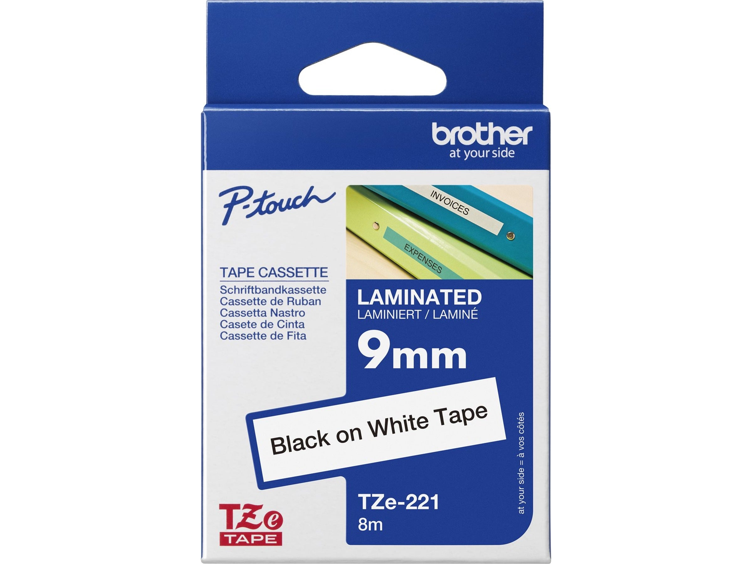 Brother Tape TZE221 9mm Sort/Hvit TZE221 9 mm x 8 m