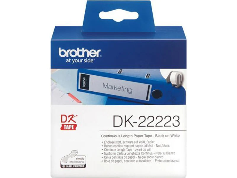 Brother DK22223 Labelroll For QL labelprintere, 50mm i løpende lengde (30.48m), papir, sort på hvitt