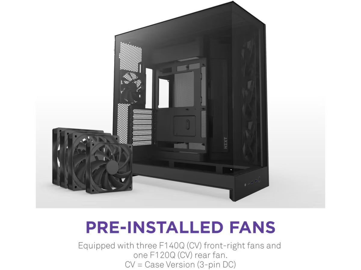 NZXT H9 Flow Mid Tower (sort) E-ATX(Up to 277 mm)/ATX/Micro-ATX/Mini-ITX, Dual Chamber, Tempered Glass