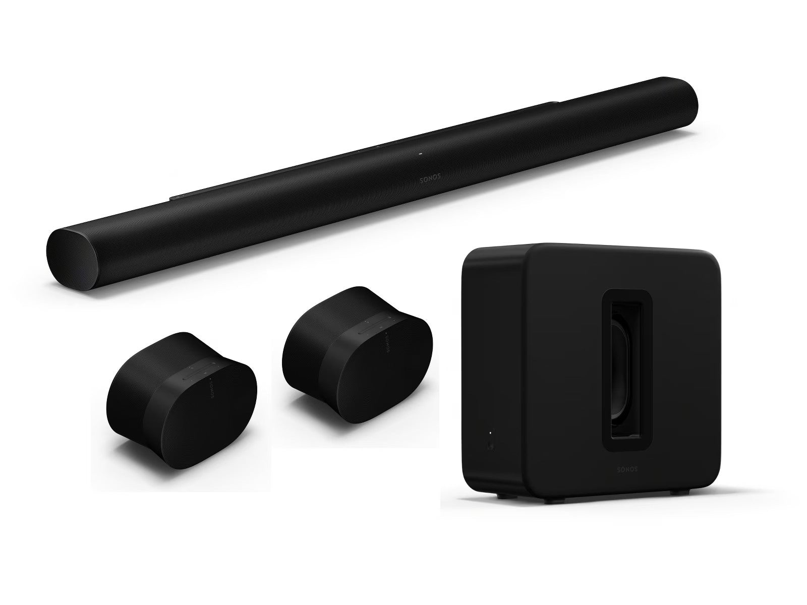 Sonos Arc Ultra (sort) Inkl. Sonos Sub 4 (sort) og 2x Sonos Era 300 trådløs høyttaler (sort)