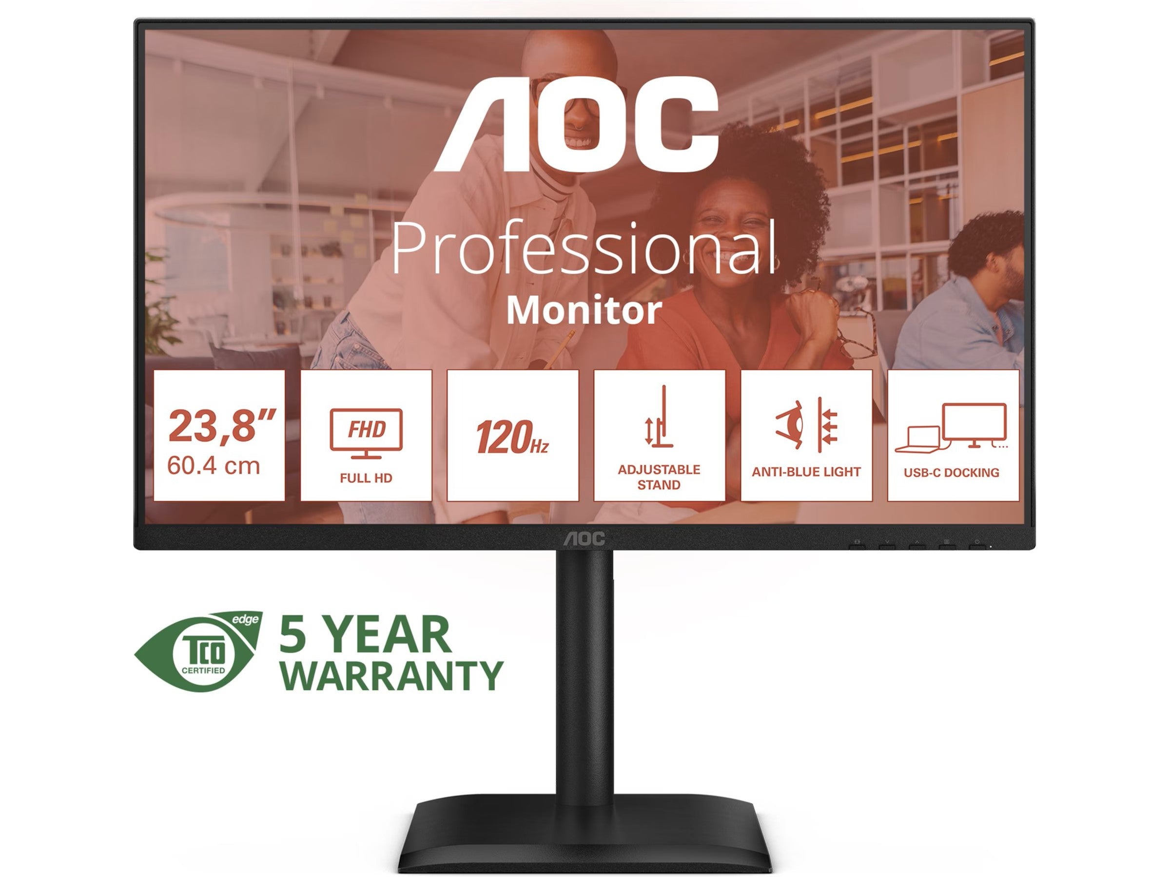 AOC 24" skjerm 24E4CV 1920x1080 IPS, 120hz, 4ms, 1500:1, RJ45, HDMI/DP/USB-C(90w)
