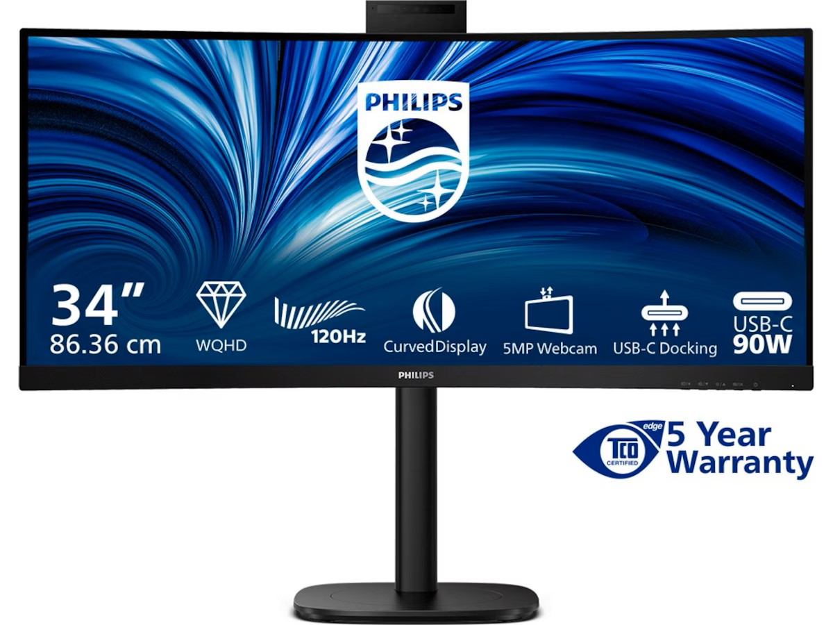 Philips 34" curved skjerm 34B2U3600CH/00 3440x1440 VA, 120 Hz, 4 ms, 3500:1, kamera, RJ45, 2x HDMI/DP/USB-C (90 W)