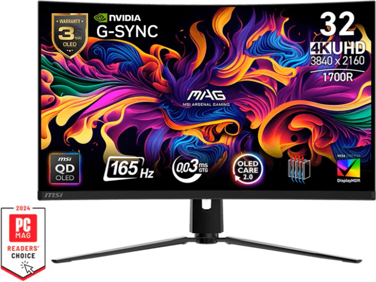 MSI 32" 4K curved gamingskjerm MAG 321CUP QD-OLED 3840x2160 QD-OLED, 165hz, 0.03ms, 15m:1, HDR400, HDMI/DP/USB-C