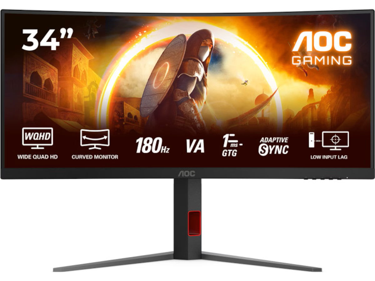 AOC 34" curved gamingskjerm CU34G4 3440x1440 VA, 180hz, 0.5ms, 3000:1, HDR10, 2xHDMI/DP