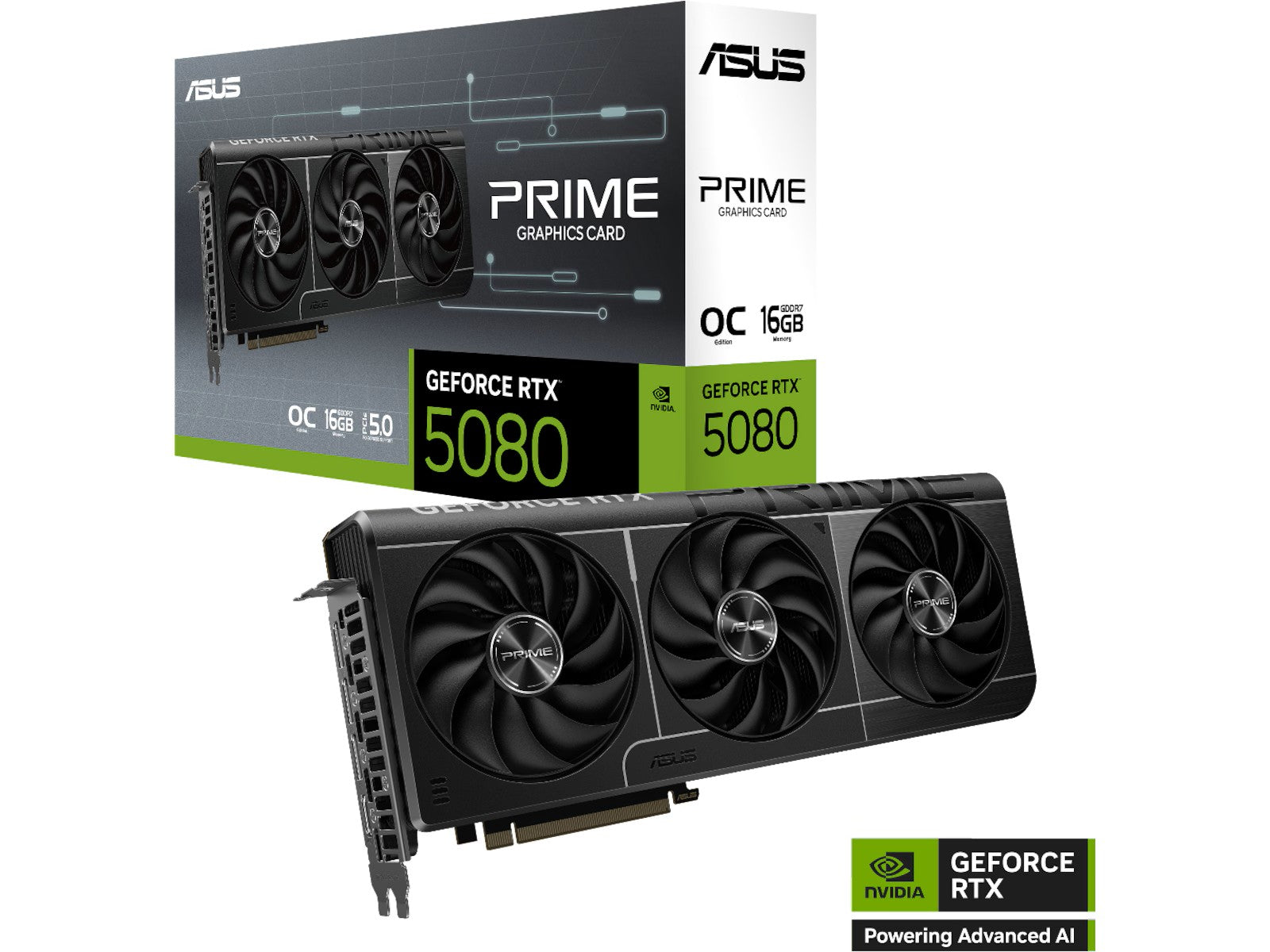 ASUS Prime GeForce RTX 5080 OC Skjermkort, PCI Express 5.0, 16GB GDDR7