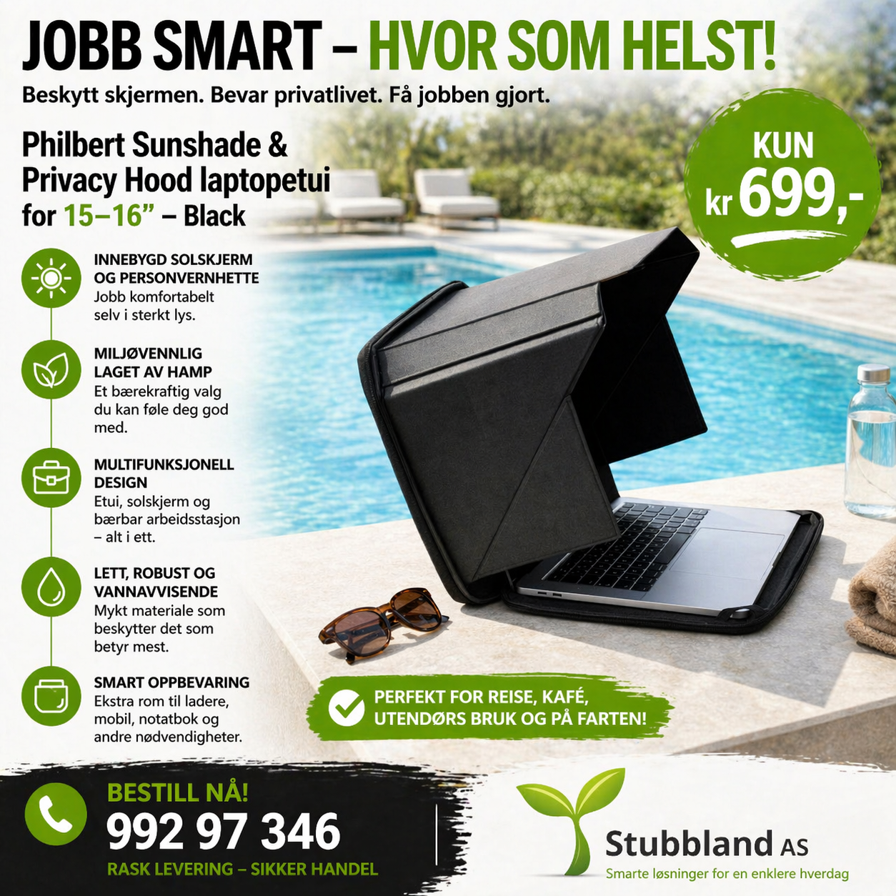 Philbert Sunshade og Privacy Hood laptopetui for 15–16" – svart