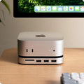 Satechi Mac Mini M4 stativ og hub med SSD-kabinett – Sølv